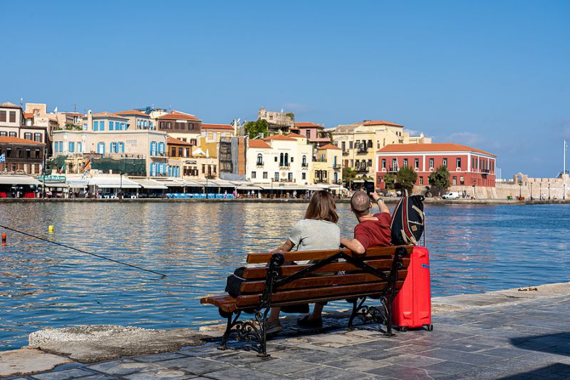 Chania, Greece - September 22, 2021: A Young Couple Taking A Sel